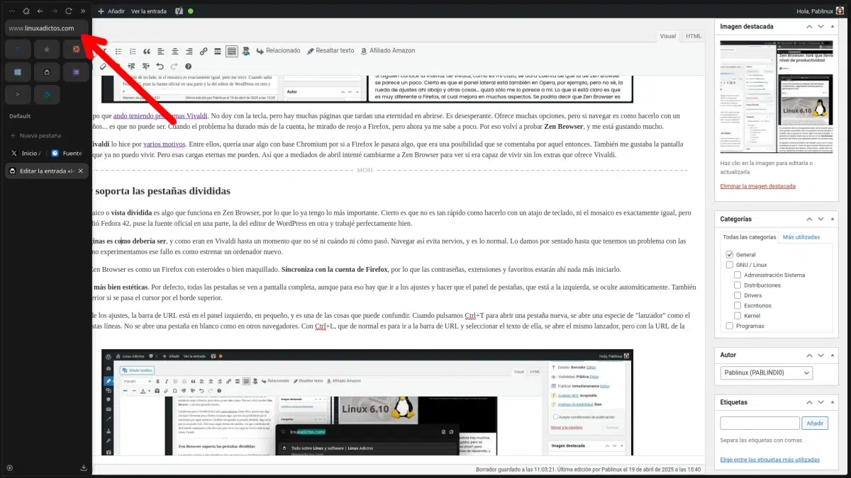 Barra de URL en Zen Browser
