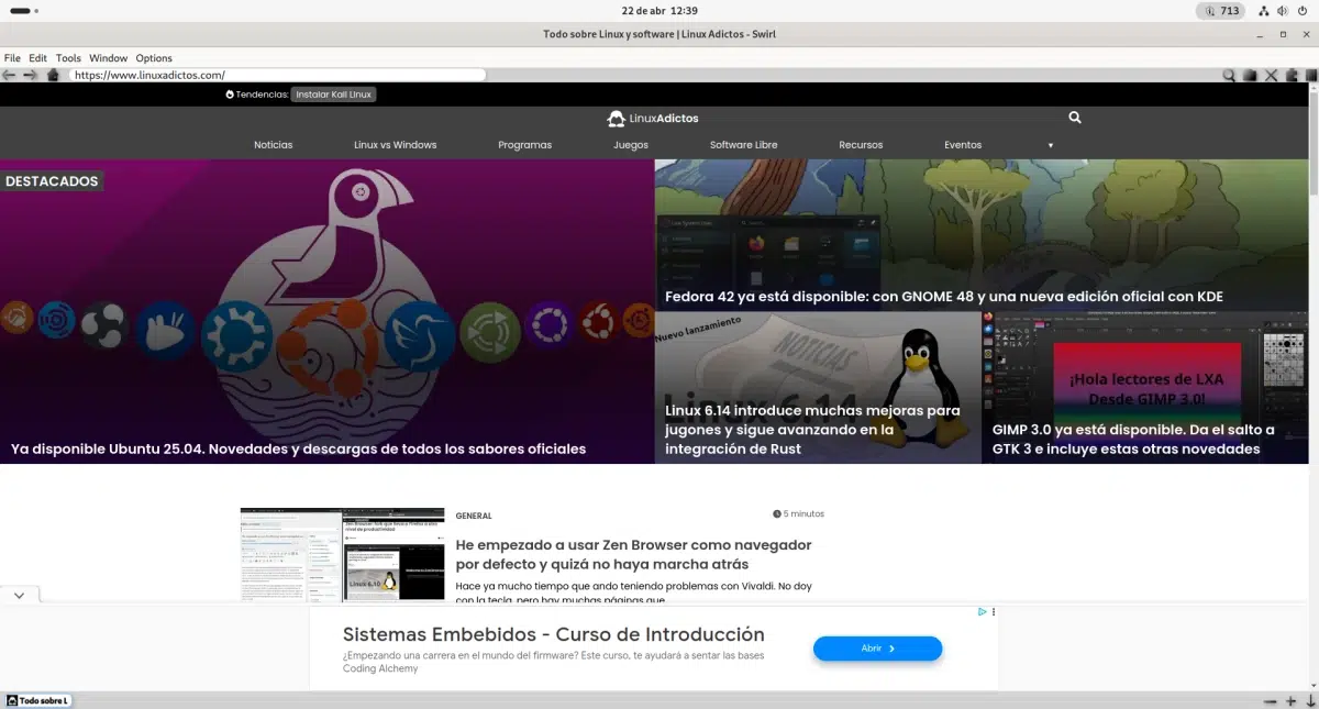 Swirl Web Browser: análisis completo, funciones y comunidad